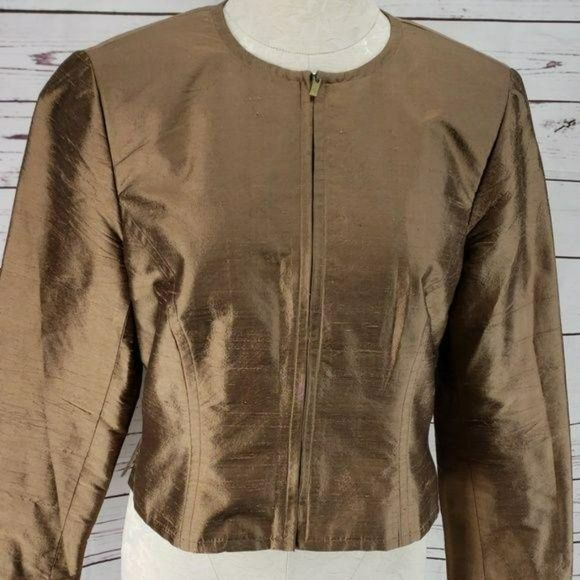 Finity Studio Brown Zippered Dress business office size 10 Silk Jacket Coat - Picture 2 of 8